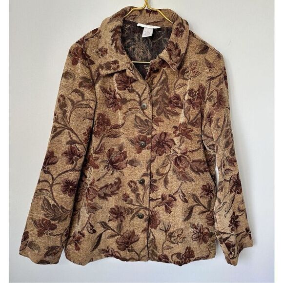 Susan Graver Style Women’s Tan and Purple Floral Pattern Tapestry Suit Jacket Bl - Picture 1 of 7